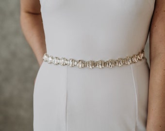 Crystal Bridal Belt | Art Deco Wedding Sash | Rhinestone Bridal Sash | Bridal Sash Belt | Crystal Baguette Bridal Belt | Tribeca Sash