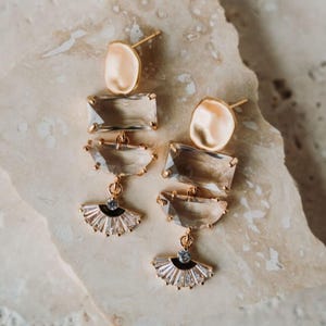 Gold Bridal Earrings | Art Deco Wedding Earrings | Crystal Art Deco Bride Jewelry | CZ Wedding Earrings Small Chandelier Earrings | Celeste