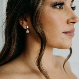 Silver Crystal Drop Wedding Earrings Zircon Earrings Crystal Bridal Earrings Wedding Drop CZ Diamond Earrings CZ Earrings Cecily image 2
