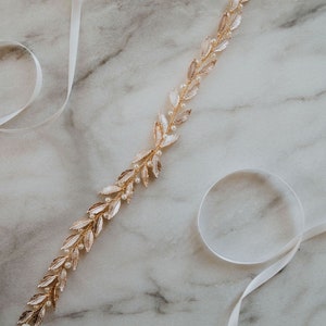 Sjerp voor bruidsriem | Bladgouden bruidssjerp | Riem boho-trouwjurk | Parelmoer bruidssjerp | Bruidssjerp met wijnstok | Varen