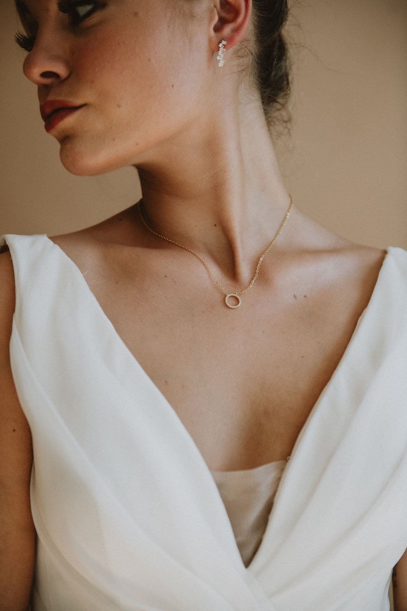 Gold Bridal Necklace Minimalist Necklace Gold Wedding Necklace Bridal Jewelry Layering Necklace Dainty Gold Bridal Chain Infinity image 2