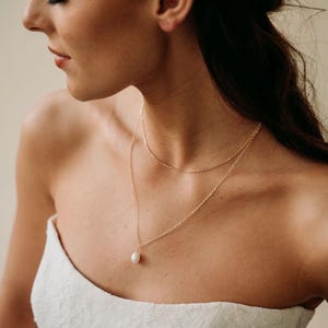 Double Layer Bridal Necklace with Freshwater Pearl | Dainty Wedding Jewelry for Bride | Gold Layered Pearl Necklace | Delia