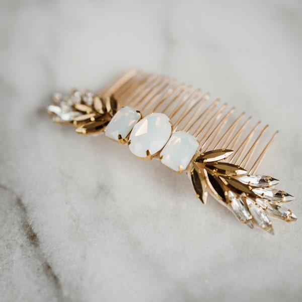 Opal Bridal Hair Comb | Crystal Hair Comb | Gold Headpiece | Art Deco Bridal Headpiece | Gold Wedding Hair Piece | Garnet Hair Comb