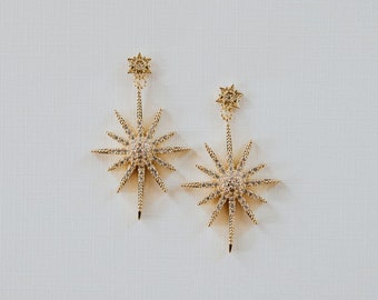 Gold Bridal Earrings | Gold Crystal Bridal Earrings | Gold Statement Earrings | Drop Wedding Earrings | Wedding Jewelry | Lyra Earrings