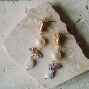 Keshi Pearl Earrings | Pearl Bridal Earrings | Pearl Drop Earrings | Natural Pearl Jewelry | Bridal Accessories | Wedding Earrings | Oia