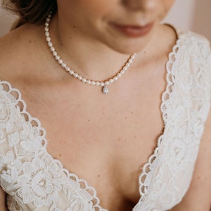 Pearl and Crystal Bridal Necklace Pearl Bridesmaid Necklace Pearl Crystal Wedding Necklace Freshwater Pearl Necklace Carmen Necklace image 3