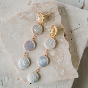 Münze Perle Ohrringe | Süsswasserperle Ohrringe | Perle baumeln Ohrringe | Münze Perle Schmuck | Hochzeitsschmuck | Hydra