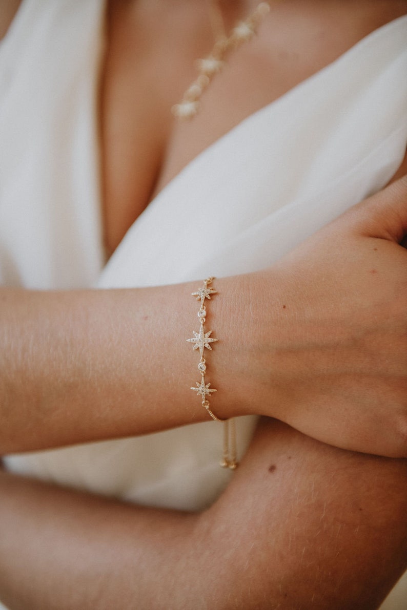 Gold Bridal Bracelet Adjustable Gold Bracelet Celestial Wedding Bracelet Gold Star Bridal Bracelet Bridesmaid Bracelet Lyra image 2