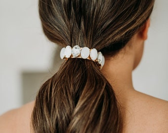 Bridal Ponytail Wrap | Opal Pony Tail Holder | Crystal Bridal Pony Tail Barrette | Retro Ponytail Holder | Alessia Pony Wrap