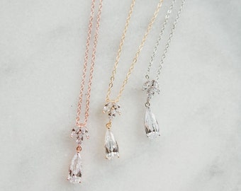 Silver Bridal Necklace | Crystal Wedding Necklace | Silver Leaf Pendant Necklace | Bridesmaid Necklace | Bridesmaid Gift | Eilat Necklace