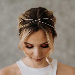 Crystal Bridal Headband | Rhinestone Wedding Headband | Thin Bridal Hair Band | CZ Bridal Hairband | Alexandria Headband