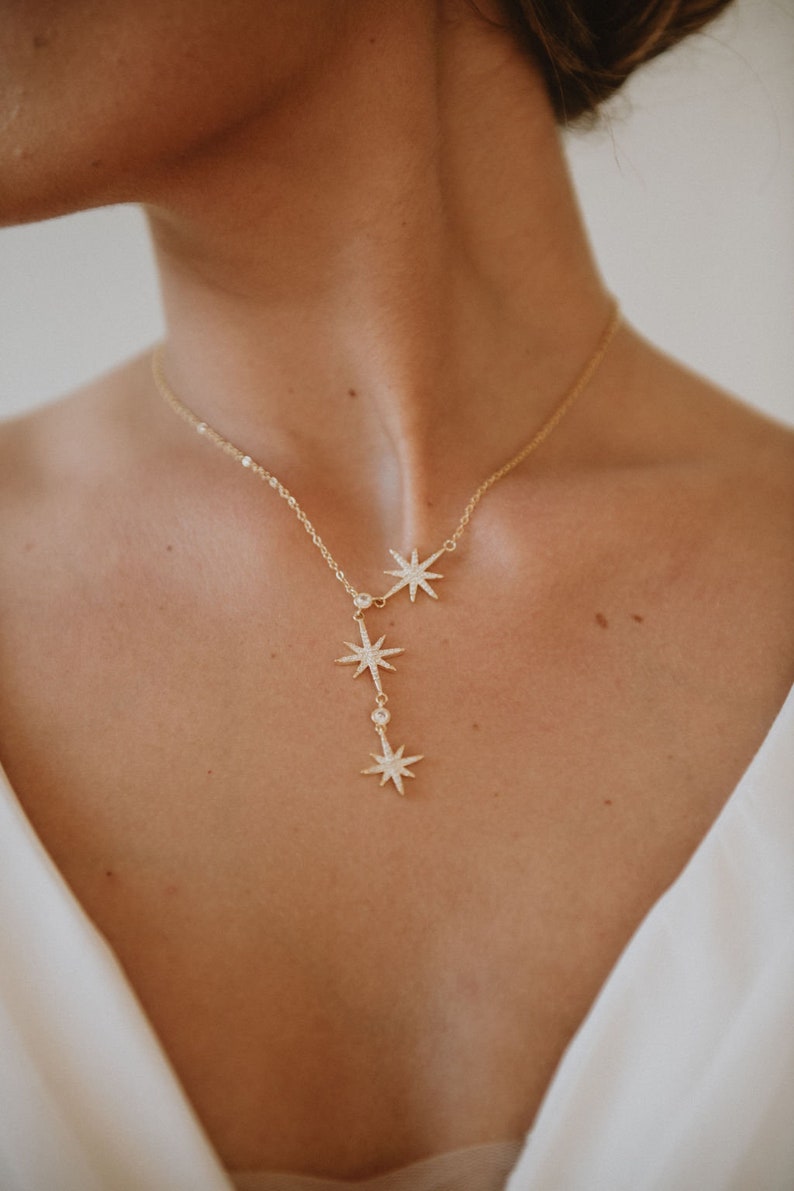 Gold Bridal Necklace Gold Crystal Wedding Necklace Star Bridal Necklace Wedding Jewelry Celestial Bridal Jewelry Lyra Necklace image 2