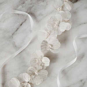 Flower Bridal Belt  | Floral Wedding Sash | Silver and Pearl Bridal Belt Sash | Boho Bridal Sash Belt | Florence Sash