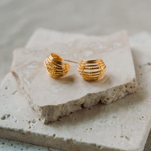 Wide Hoop Huggie Earrings | Gold Minimalist Hoop Earrings | Small Gold Huggie | Statement Everyday Hoop Earring | Rhea