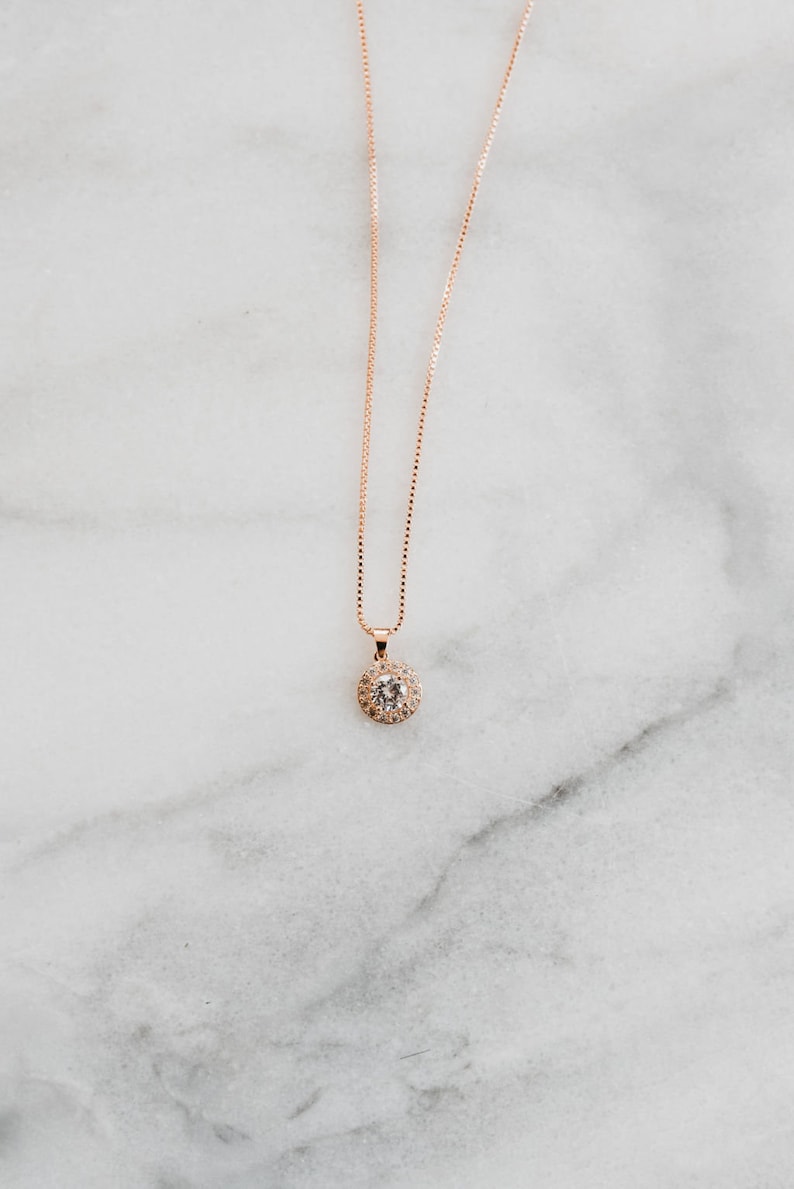 Wedding Necklace Crystal Necklace Bridal Pendant Rose Gold Wedding Jewelry Bridal Accessory Bridesmaid Necklace Athena Necklace image 2