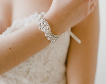 Silver Bridal Cuff | Crystal Wedding Cuff | Crystal Bridal Bracelet | Rhinestone Cuff Bracelet | Adelaide Bridal Cuff