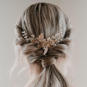 Gold Hair Comb | Bridal Hair Comb | Wedding Hair Piece | Crystal Hair Comb | Gold Flower Headpiece | Wedding Leaf Hair Comb | Evie Hair Comb