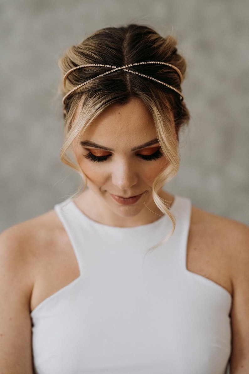 Bandeau de mariage Alexandrie en cristal doré double couche