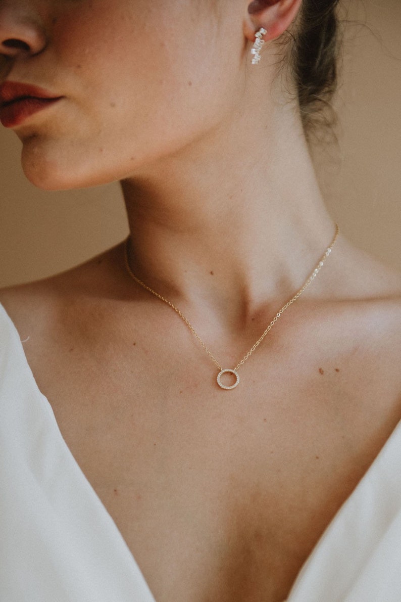 Gold Bridal Necklace Minimalist Necklace Gold Wedding Necklace Bridal Jewelry Layering Necklace Dainty Gold Bridal Chain Infinity image 1