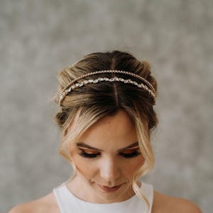 Cerchietto da sposa in cristallo / Cerchietto per capelli da sposa in cristallo / Cerchietto doppio in oro / Tiara in cristallo oro / Parrucca da sposa in zirconi cubici / Cerchietto Kali
