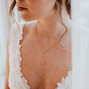 Rose Gold Bridal Necklace Crystal Lariat Necklace Bridal Pendant Necklace Wedding Jewelry Bridal Necklace Perth Necklace image 1