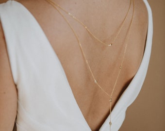 Collier toile de fond | Collier dos de mariée | Collier suspendu au dos | Collier de mariée | Collier dos de mariée | Retour Bijoux | Collier Elara