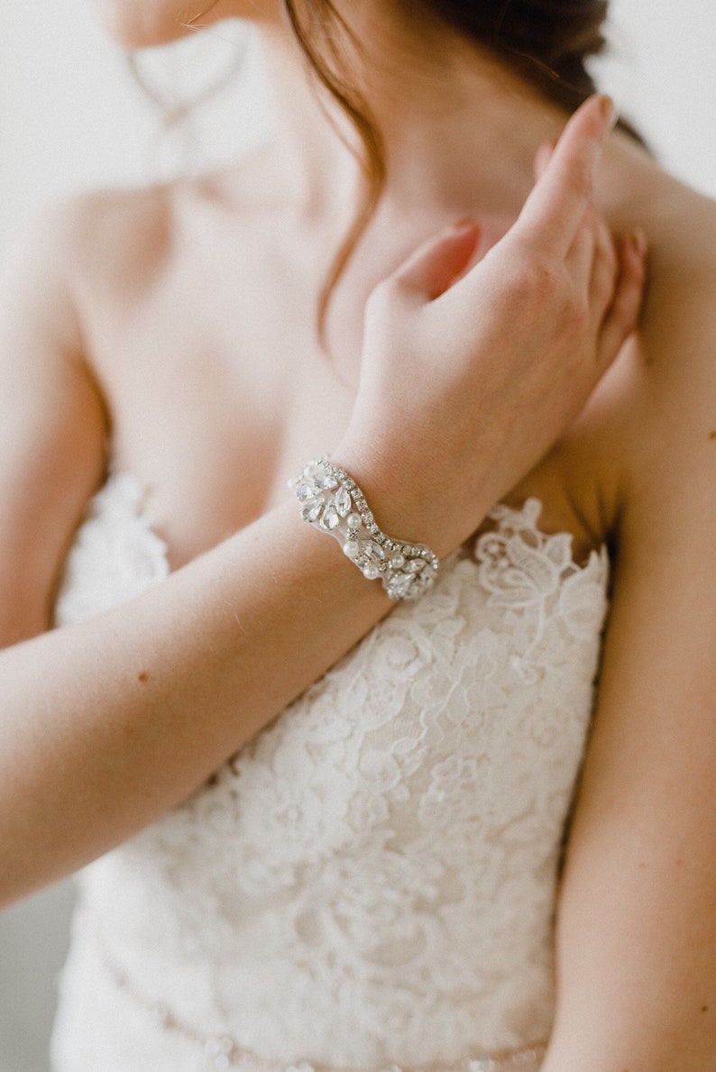 Silver Bridal Cuff Crystal Wedding Cuff Crystal Bridal Bracelet Rhinestone Cuff Bracelet Adelaide Bridal Cuff image 2