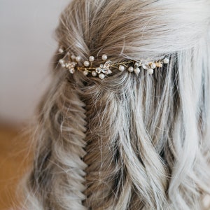 Gold Leaf Hair Vine Bridal Leaf Headband Silver Leaf Headpiece Pearl Bridal Hair Wreath Petite Lyla Hair Vine image 7