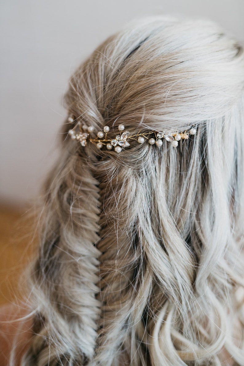 Gold Leaf Hair Vine Bridal Leaf Headband Silver Leaf Headpiece Pearl Bridal Hair Wreath Petite Lyla Hair Vine image 7