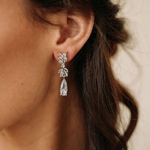 Silber Braut Tropfen Ohrringe, Statement Lange Hochzeit Ohrringe Bräute, Kristall Hochzeit Ohrringe Zirkonia Hochzeit Schmuck Alfina