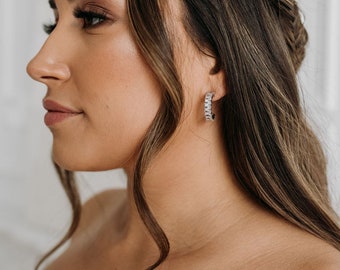 Crystal Earrings | Bridal Hoop Earrings | Minimalist Wedding Jewelry | CZ Hoop Earrings | Bridesmaid Earrings | Rae