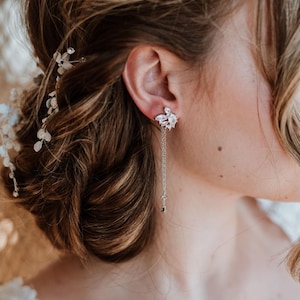 Silver Bridal Threader Earrings | Crystal Wedding Chain Earrings | Silver CZ Dangle Threader Earrings | Art Deco Bridal Earrings Gwen