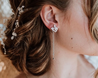 Silver Bridal Threader Earrings | Crystal Wedding Chain Earrings | Silver CZ Dangle Threader Earrings | Art Deco Bridal Earrings Gwen