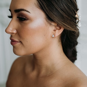 Petite Bridal Stud Earrings Crystal Oval Earrings Small Minimalist Bridal Earrings Gold Wedding CZ Earrings Bruges Earrings image 1