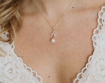 Pearl Bridal Necklace | Crystal Wedding Necklace | Crystal Pearl Necklace | Pearl Drop Necklace | Parker Necklace