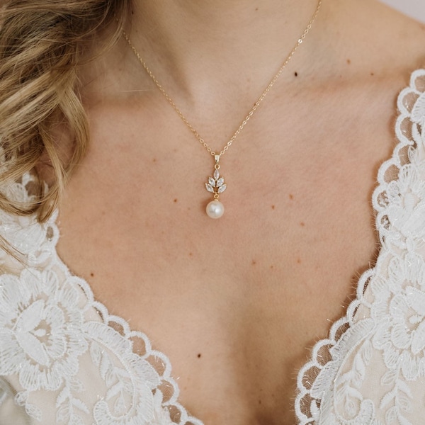 Perle Braut Halskette | Kristall-Hochzeits-Halskette | Kristallperlen-Halskette | Perlen Tropfen Halskette | Parker Halskette