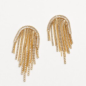 Tassel Earrings | Long Gold Earrings | Crystal Dangle Earrings | Gold Fringe Earrings | Statement Earrings | Elita