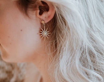 Gold Bridal Earrings | Gold Crystal Bridal Earrings | Gold Statement Earrings | Drop Wedding Earrings | Wedding Jewelry | Lyra Earrings