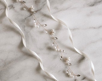 Pearl and Crystal Hair Vine | Delicate Hair Wreath | Gold Wedding Hair Jewelry | Dainty Bridal Headband | Miriam Hair Vine