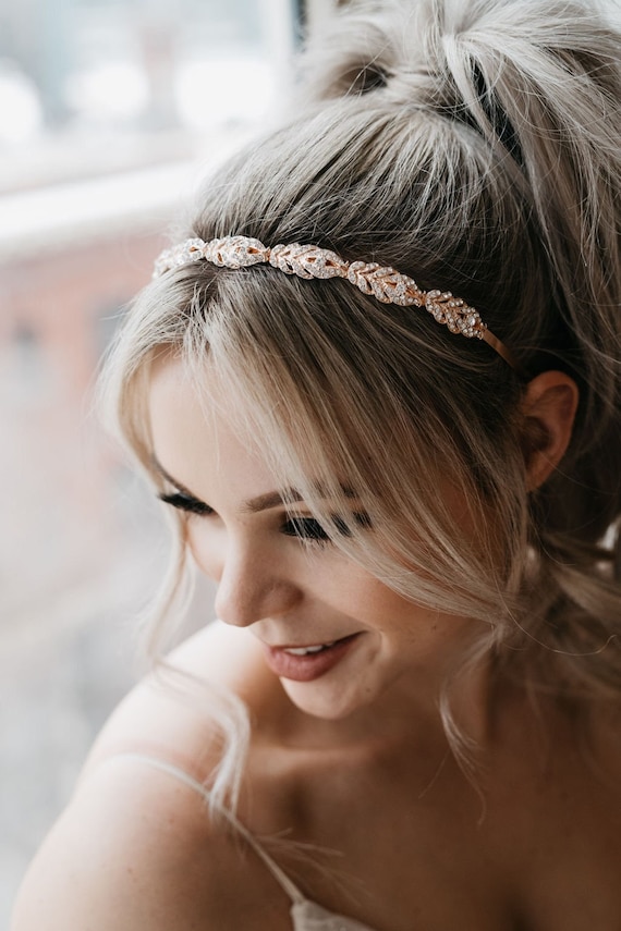 Rose Gold Bridal Headband Rose Gold Hair Band Rose Gold Wedding Head Piece Bridal Hair Accessory Calliope Etsy Canada