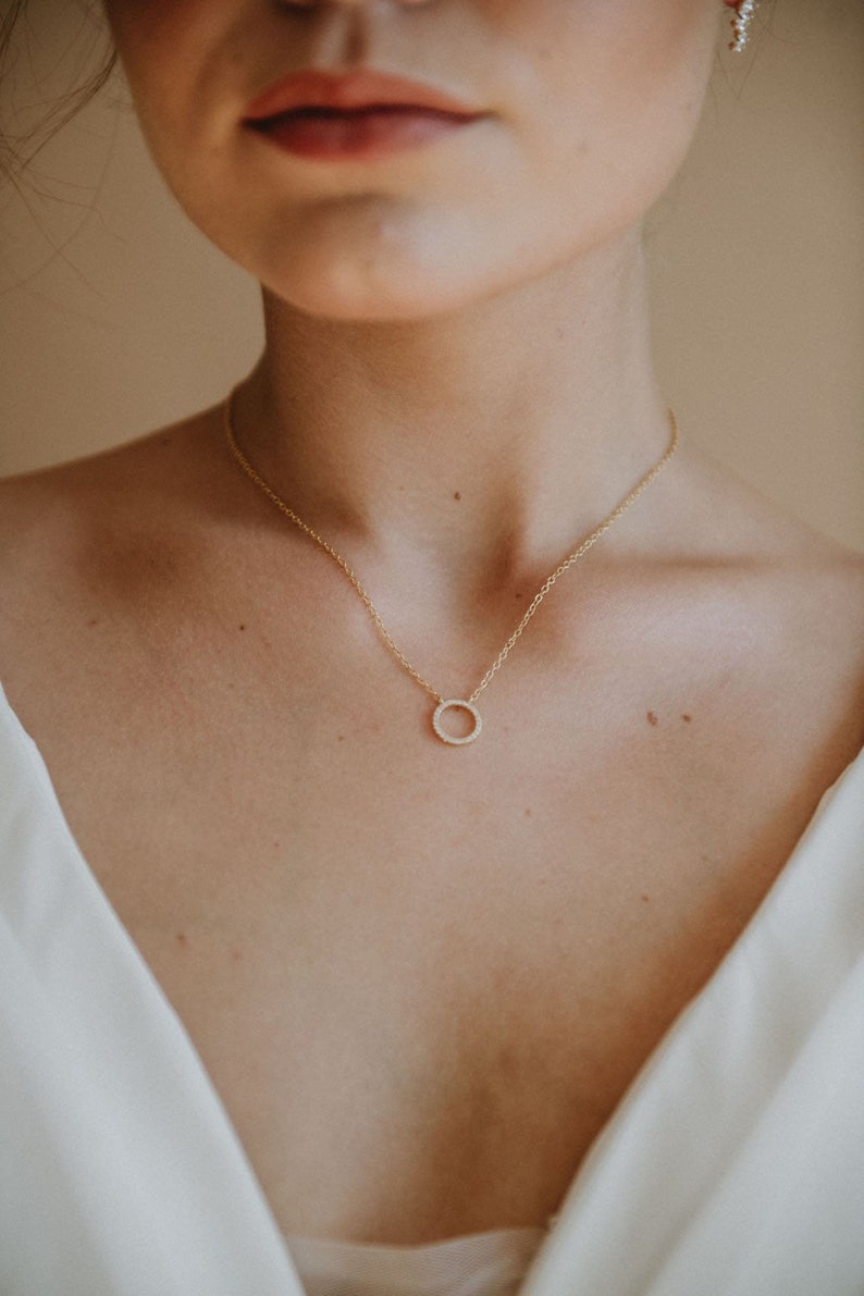 Gold Bridal Necklace Minimalist Necklace Gold Wedding Necklace Bridal Jewelry Layering Necklace Dainty Gold Bridal Chain Infinity image 3