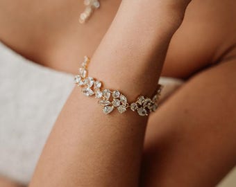 Crystal Wedding Bracelet | Crystal Bridal Set | Crystal Bracelet and Earring Set | CZ Jewelry Set Bride | Crystal Tennis Bracelet | Caitlin
