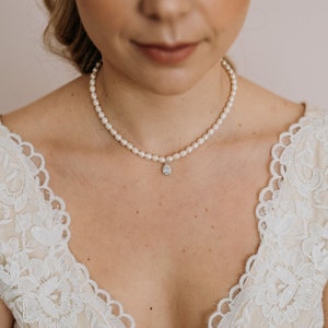 Pearl and Crystal Bridal Necklace Pearl Bridesmaid Necklace Pearl Crystal Wedding Necklace Freshwater Pearl Necklace Carmen Necklace image 1