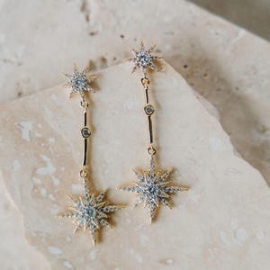Boucles d'oreilles de mariée en cristal doré : bijoux de mariage célestes Gémeaux