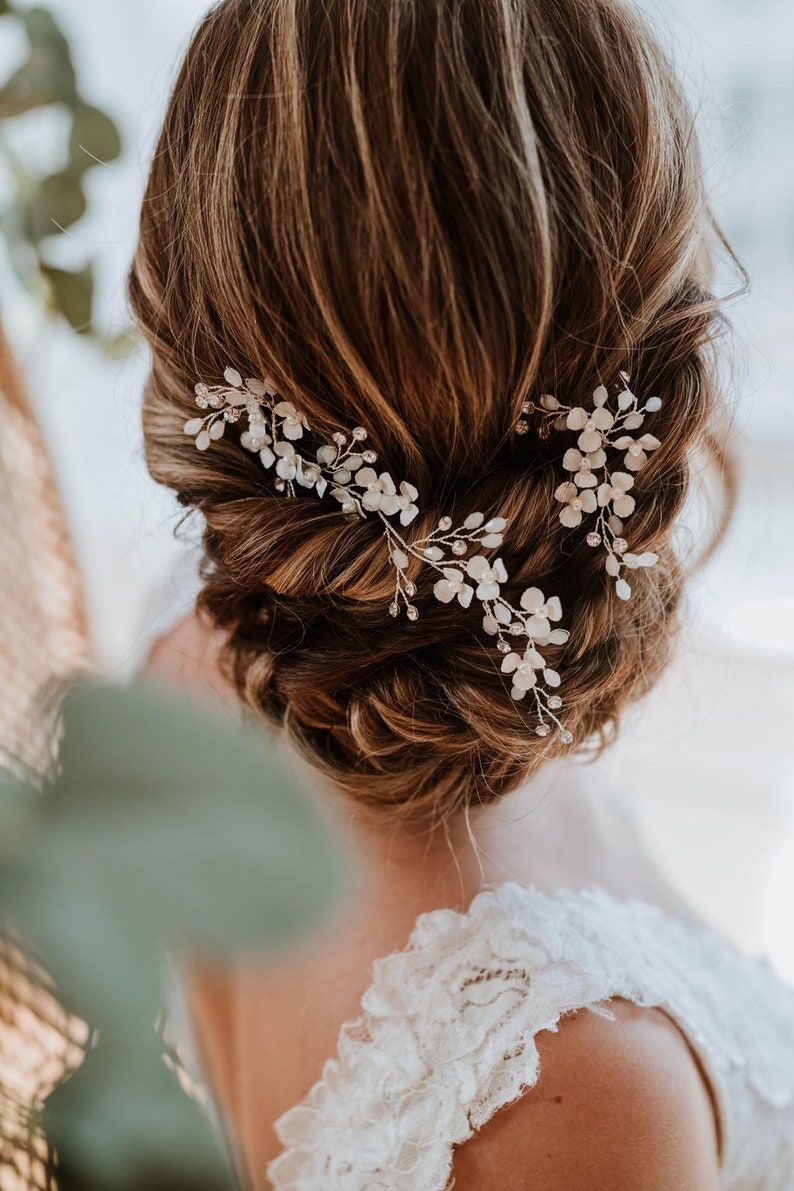 Bridal Hair Piece Bridal Hair Comb Wedding Hair Comb Bridal Headpiece Flower Hair Pin Bridal Hair Vine Bronwyn Hair Pin Trio image 3