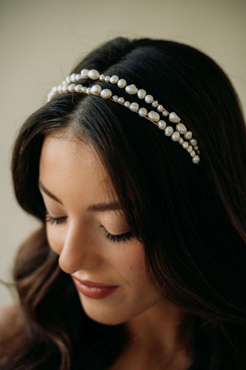 Freshwater Pearl Headband | Pearl Bridal Hairband | Double  display picture 1