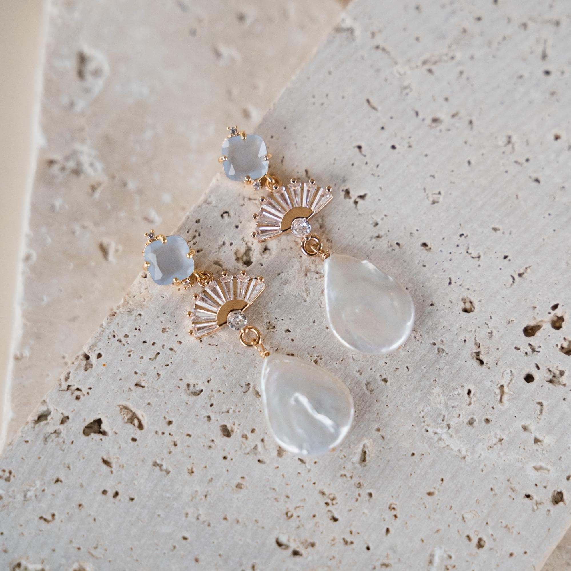 Blue Wedding Earrings | Something Blue Bridal Jewelry | Blue Earrings for Bride | Pearl and Blue Wedding Drop Earrings | Blue Amalfi