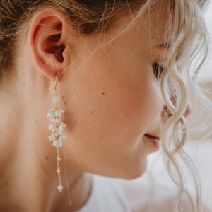 Floral Bridal Drop Earrings: Gold Boho Wedding Jewelry Vanessa