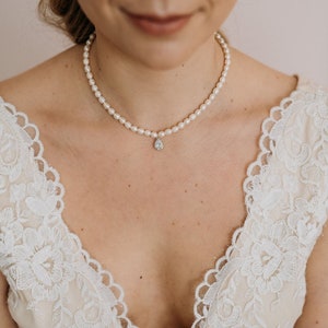 Pearl and Crystal Bridal Necklace Pearl Bridesmaid Necklace Pearl Crystal Wedding Necklace Freshwater Pearl Necklace Carmen Necklace image 2