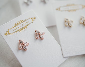 Petite Bridal Stud Earrings | Small Crystal Leaf Earrings | Bridal Earrings | Minimalist Bridal Earrings | Gold Wedding Earrings | Avignon